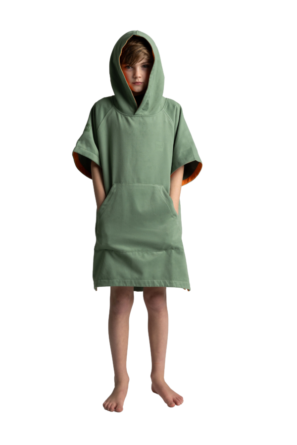Kids Quick Dry Microfibre poncho - Sage Green - Image 3